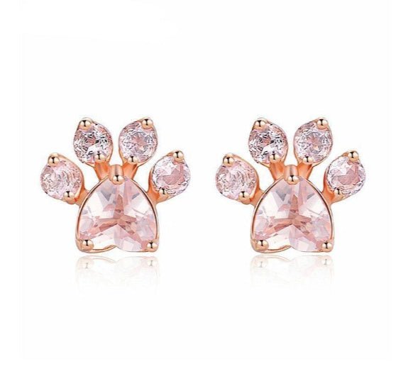 925 Silver Rose Gold Cat Paw Earrings-Jewearrings