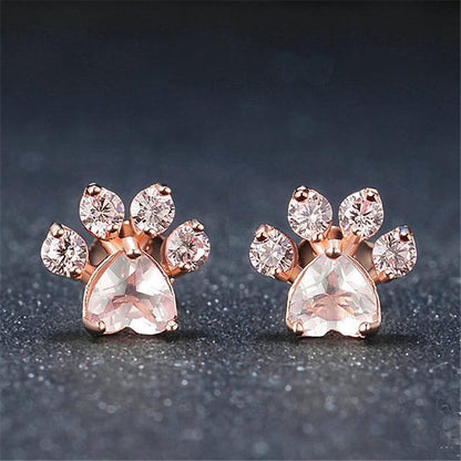 925 Silver Rose Gold Cat Paw Earrings-Jewearrings