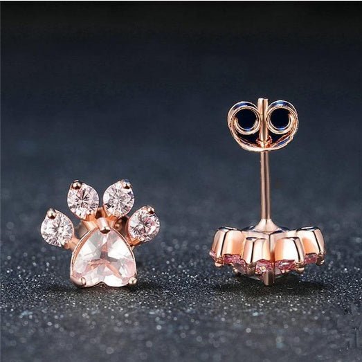 925 Silver Rose Gold Cat Paw Earrings-Jewearrings