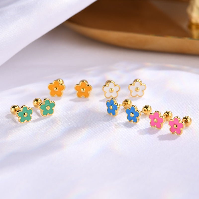 925 Silver Screw Tightening Buckle Small Flower Stud Earrings-Jewearrings