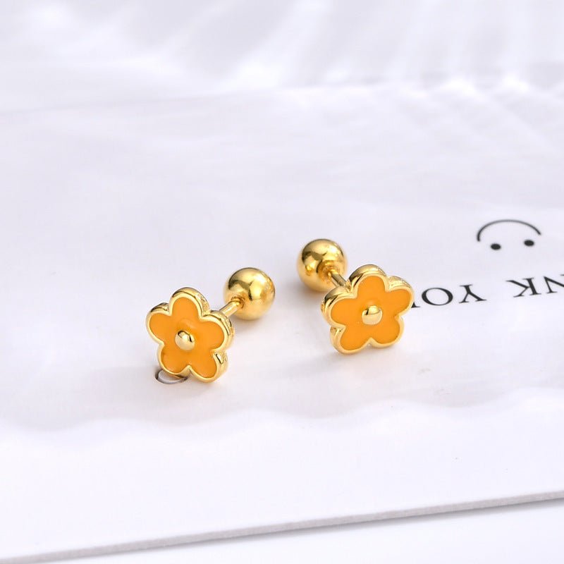 925 Silver Screw Tightening Buckle Small Flower Stud Earrings-Jewearrings