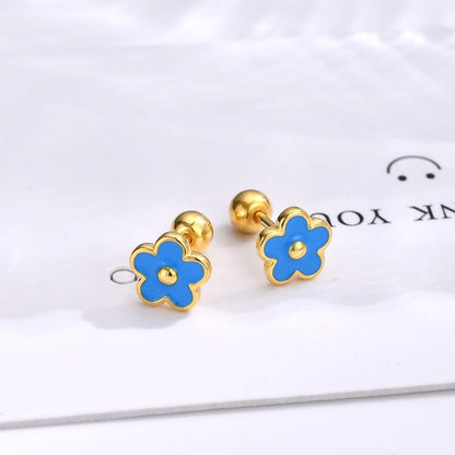 925 Silver Screw Tightening Buckle Small Flower Stud Earrings-Jewearrings