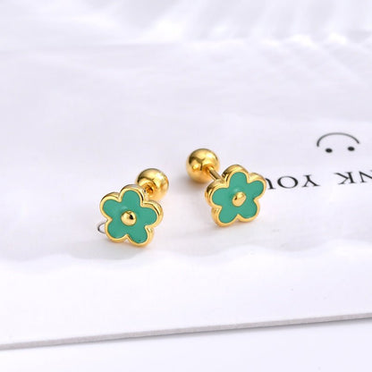 925 Silver Screw Tightening Buckle Small Flower Stud Earrings-Jewearrings