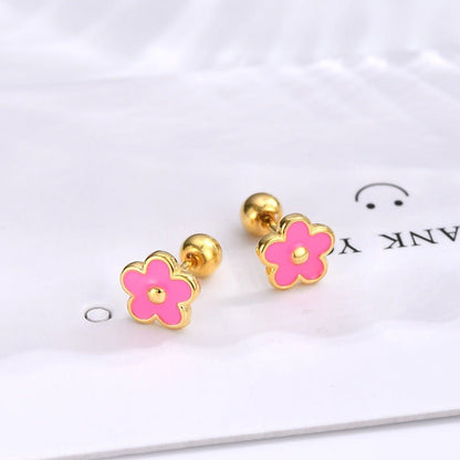 925 Silver Screw Tightening Buckle Small Flower Stud Earrings-Jewearrings