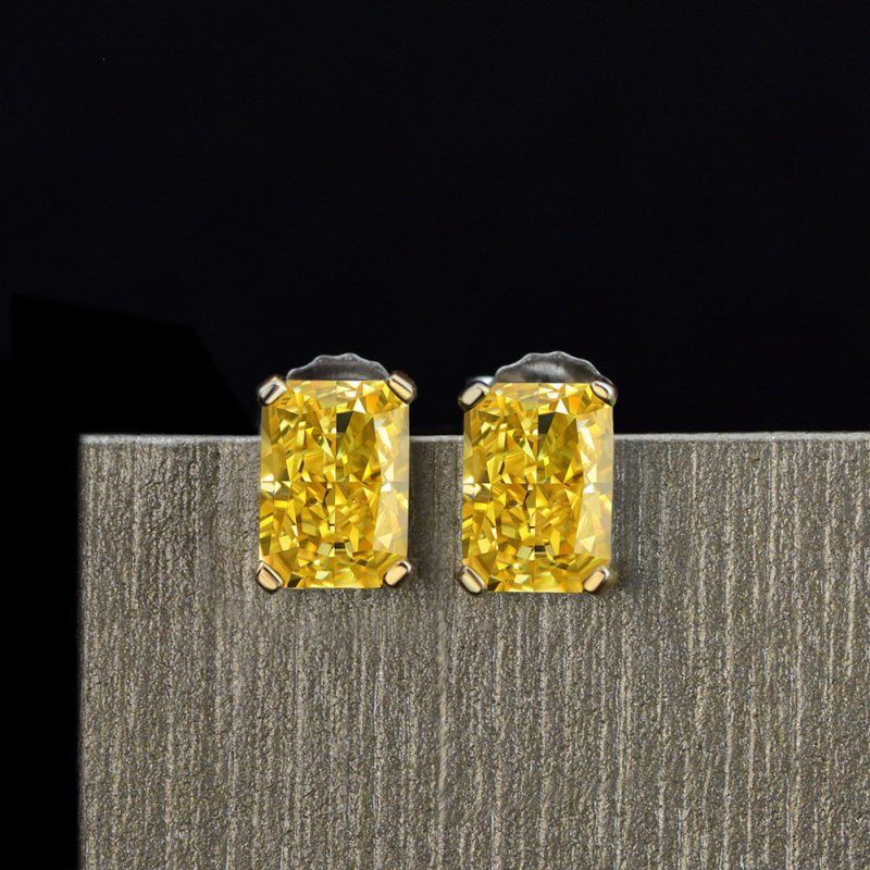 925 Silver Stud Earrings 2 Karat Rectangular 57 Yellow Ice Flower-Jewearrings