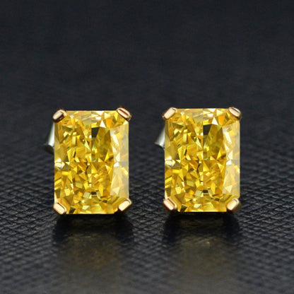 925 Silver Stud Earrings 2 Karat Rectangular 57 Yellow Ice Flower-Jewearrings