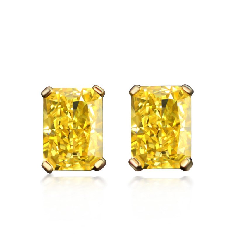 925 Silver Stud Earrings 2 Karat Rectangular 57 Yellow Ice Flower-Jewearrings