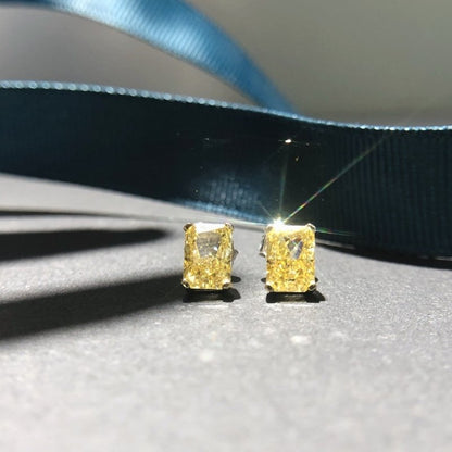 925 Silver Stud Earrings 2 Karat Rectangular 57 Yellow Ice Flower-Jewearrings