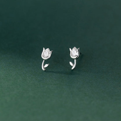 925 Silver Tulip Flower Stud Earrings-Jewearrings