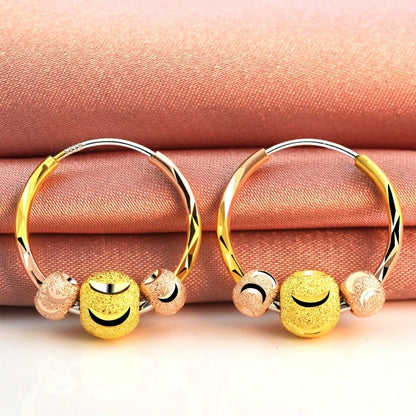 925 Sterling Silver 18k Color Gold Transfer Bead Earrings Female Color Silver Earrings-Jewearrings