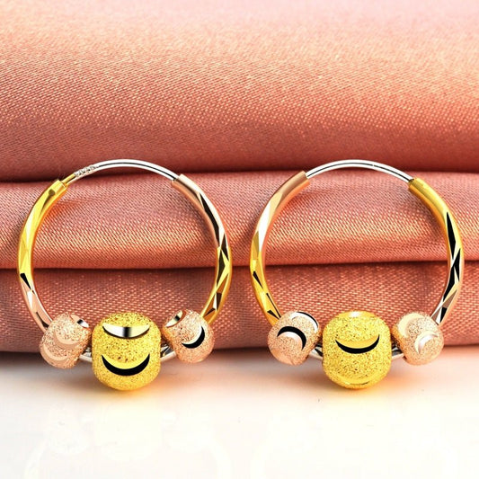 925 Sterling Silver 18k Color Gold Transfer Bead Earrings Female Color Silver Earrings-Jewearrings