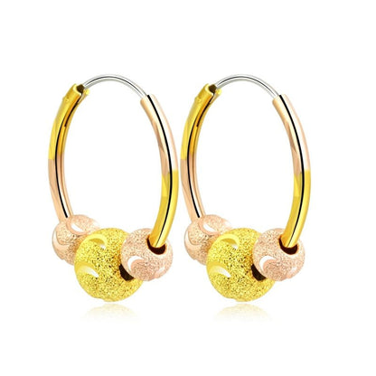 925 Sterling Silver 18k Color Gold Transfer Bead Earrings Female Color Silver Earrings-Jewearrings