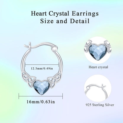 925 Sterling Silver Austrian Crystal Irish Celtic Love Heart Hoop Earrings-Jewearrings