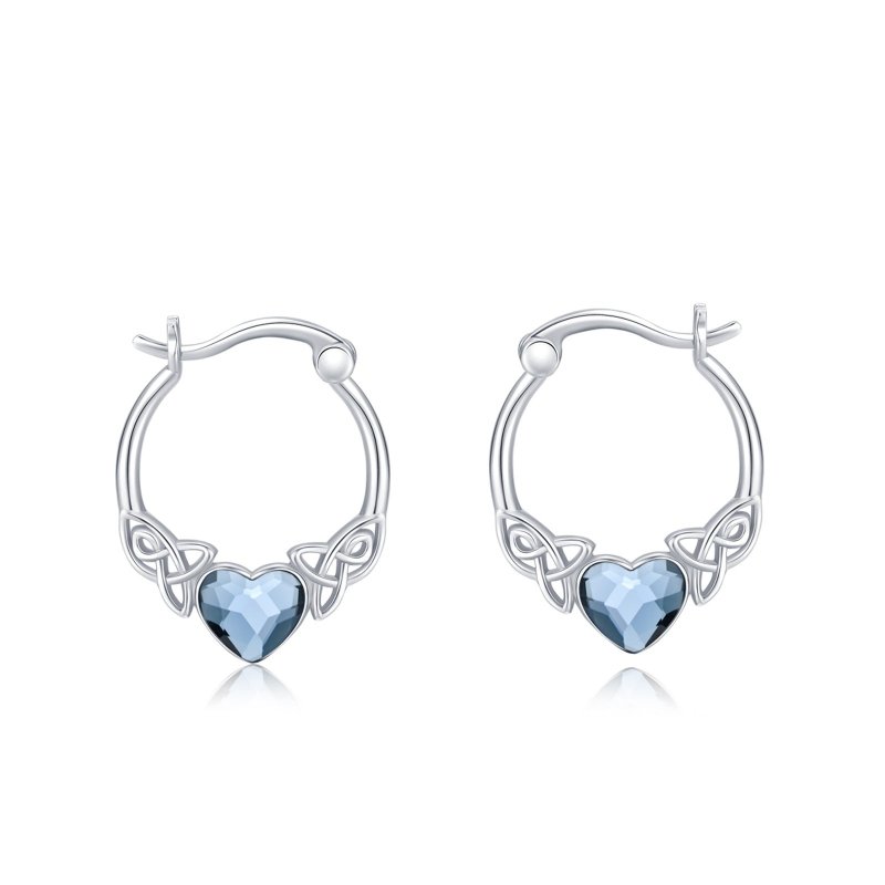 925 Sterling Silver Austrian Crystal Irish Celtic Love Heart Hoop Earrings-Jewearrings