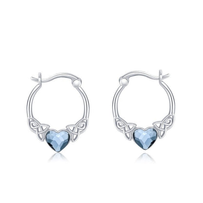 925 Sterling Silver Austrian Crystal Irish Celtic Love Heart Hoop Earrings-Jewearrings