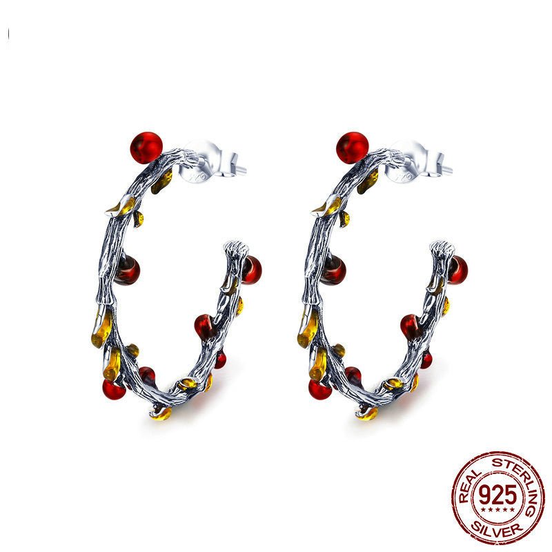 925 Sterling Silver Autumn Plant Withered Tree Leaves Hoop Earrings-Jewearrings