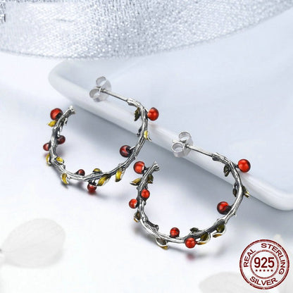 925 Sterling Silver Autumn Plant Withered Tree Leaves Hoop Earrings-Jewearrings