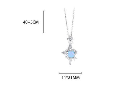 925 Sterling Silver Blue Opal Eight-pointed Stars Necklace And Earrings Suite-Jewearrings