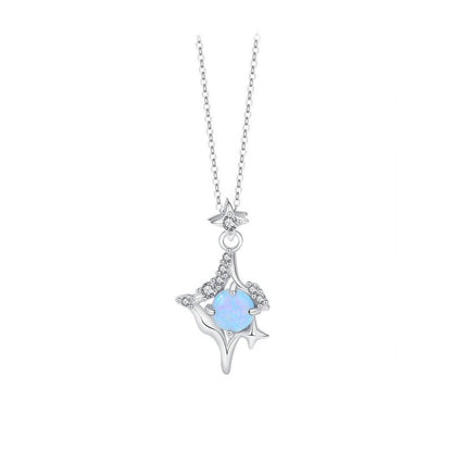 925 Sterling Silver Blue Opal Eight-pointed Stars Necklace And Earrings Suite-Jewearrings