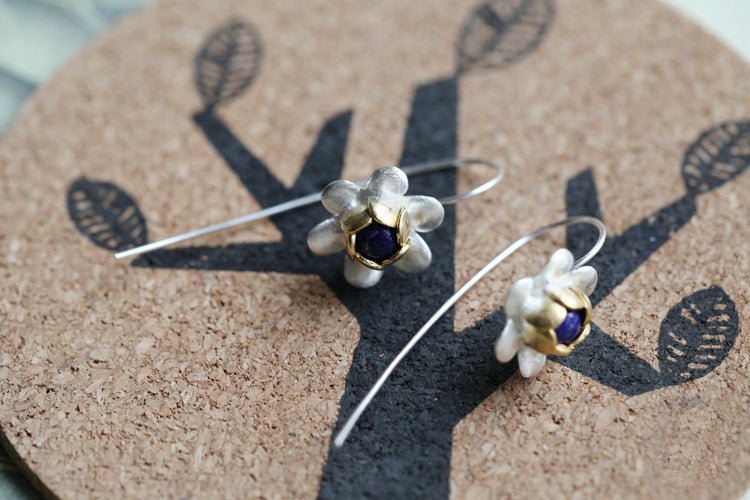 925 Sterling Silver Brushed Tassel Flower Long Earrings-Jewearrings