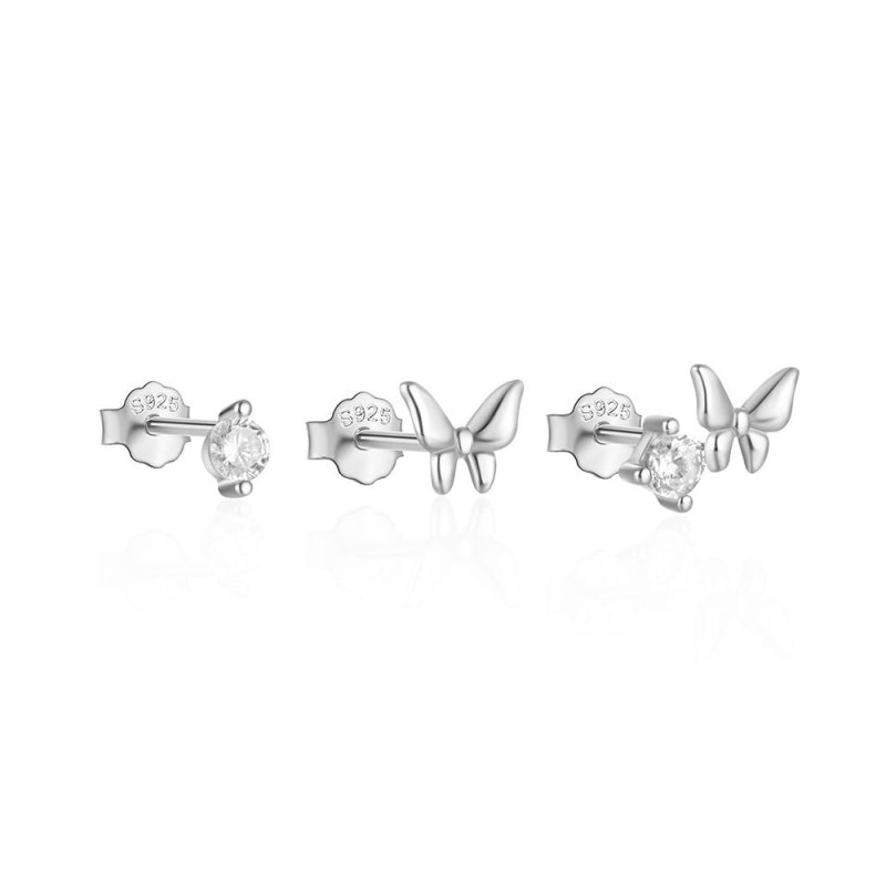 925 Sterling Silver Butterfly Star Devil's Eye Set With Diamond Earrings-Jewearrings