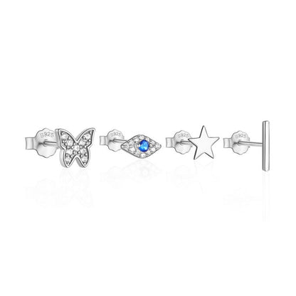 925 Sterling Silver Butterfly Star Devil's Eye Set With Diamond Earrings-Jewearrings