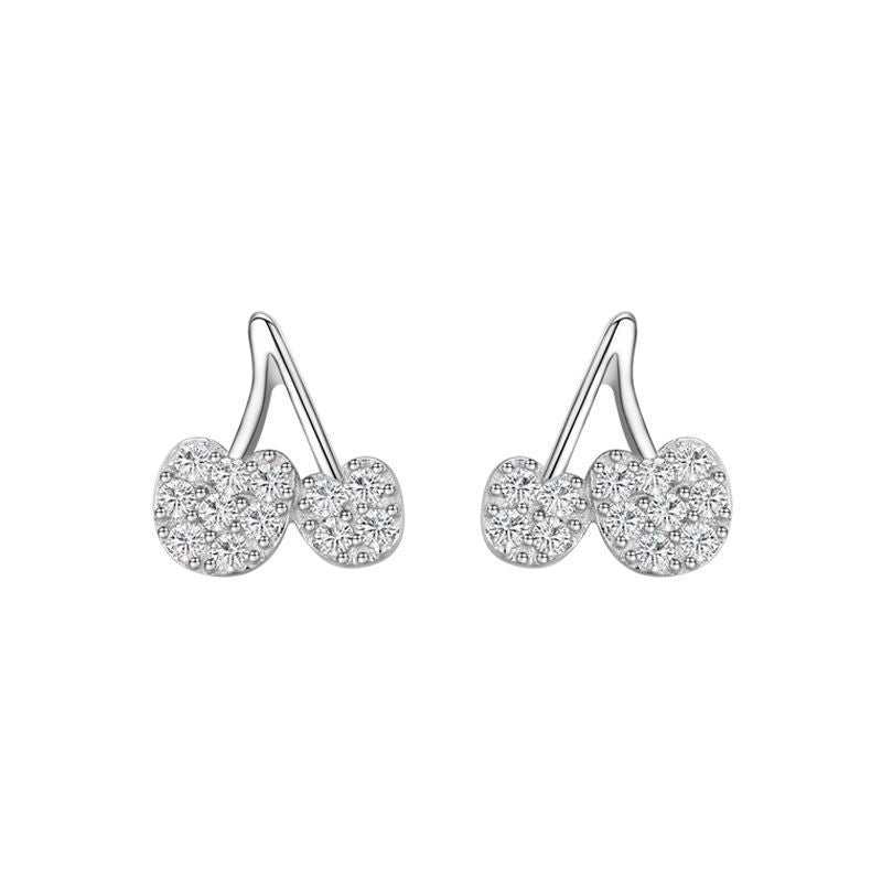 925 Sterling Silver Cherry Diamond Stud Earrings-Jewearrings