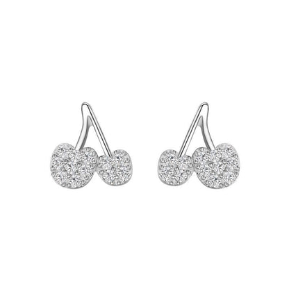 925 Sterling Silver Cherry Diamond Stud Earrings-Jewearrings