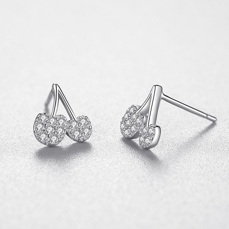 925 Sterling Silver Cherry Diamond Stud Earrings-Jewearrings