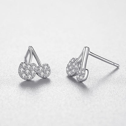 925 Sterling Silver Cherry Diamond Stud Earrings-Jewearrings