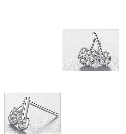 925 Sterling Silver Cherry Diamond Stud Earrings-Jewearrings