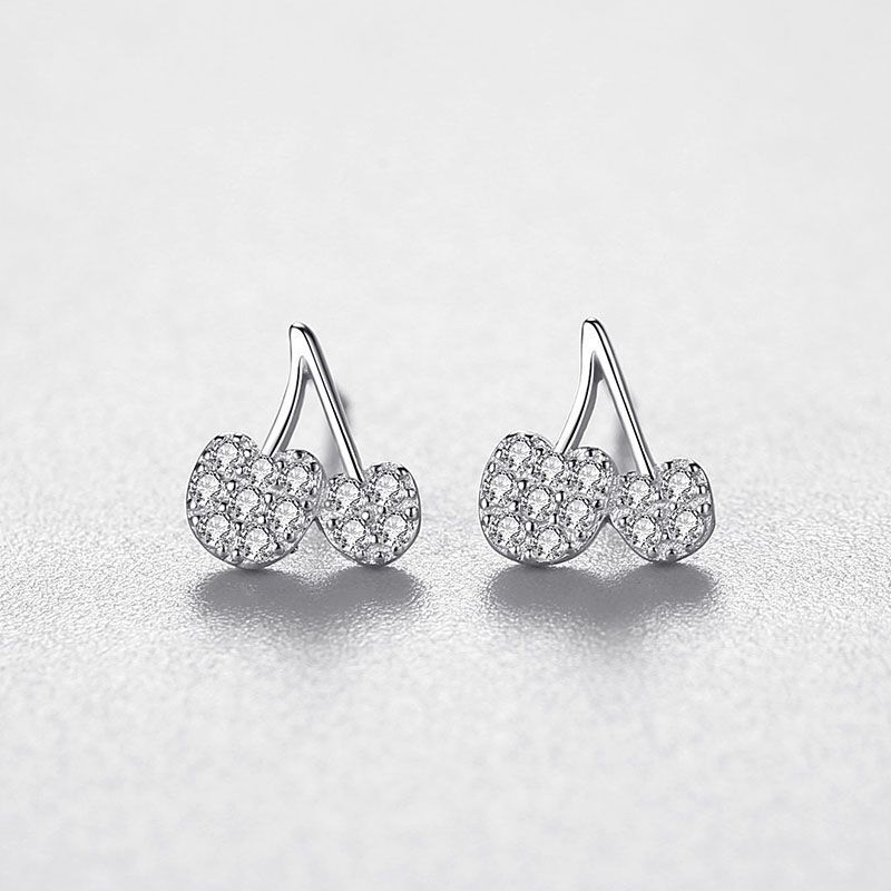 925 Sterling Silver Cherry Diamond Stud Earrings-Jewearrings