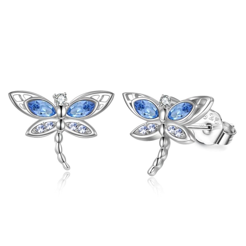 925 Sterling Silver Crystal Dragonfly Stud Earrings-Jewearrings