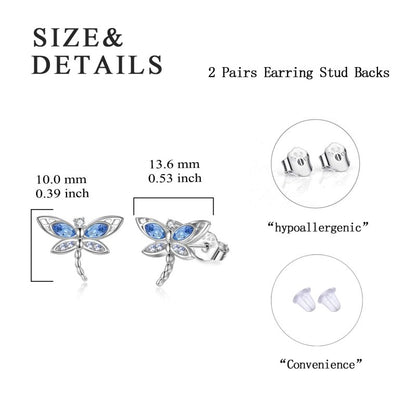 925 Sterling Silver Crystal Dragonfly Stud Earrings-Jewearrings