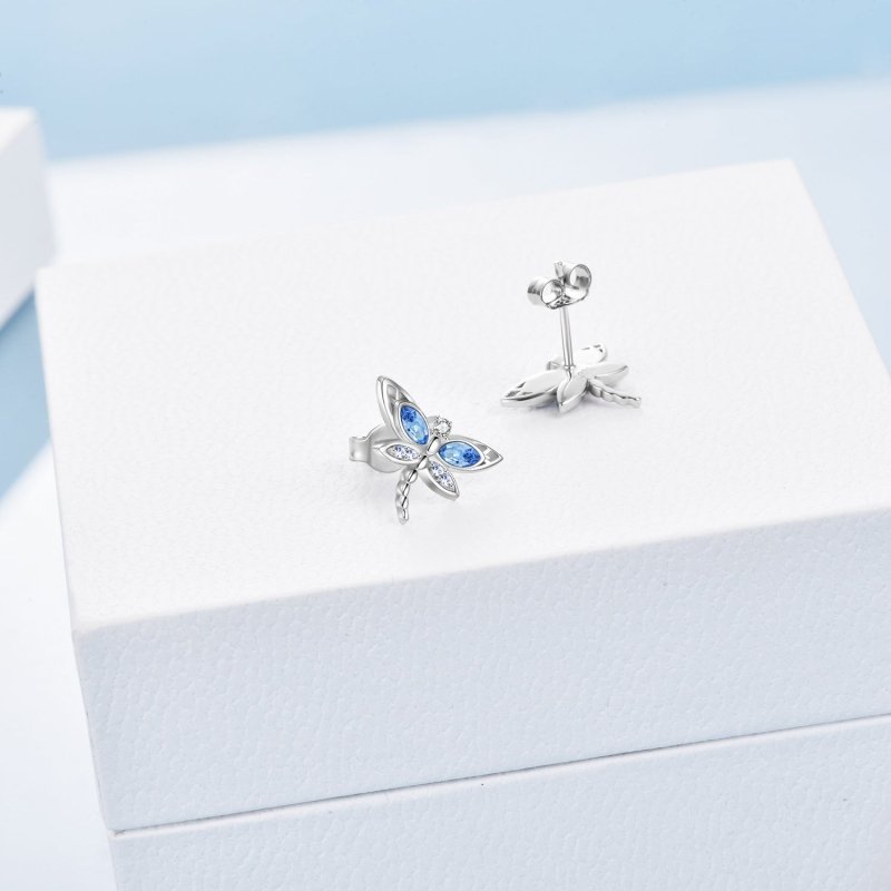 925 Sterling Silver Crystal Dragonfly Stud Earrings-Jewearrings