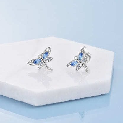 925 Sterling Silver Crystal Dragonfly Stud Earrings-Jewearrings