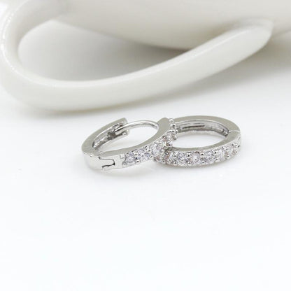 925 Sterling Silver Crystal Stud Hoop Earrings Fashion Women-Jewearrings