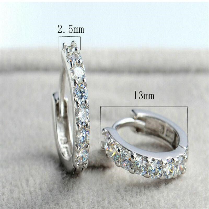 925 Sterling Silver Crystal Stud Hoop Earrings Fashion Women-Jewearrings