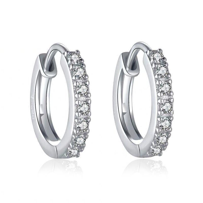 925 Sterling Silver Crystal Stud Hoop Earrings Fashion Women-Jewearrings