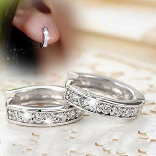 925 Sterling Silver Crystal Stud Hoop Earrings Fashion Women-Jewearrings