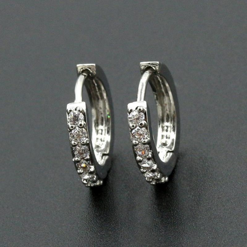 925 Sterling Silver Crystal Stud Hoop Earrings Fashion Women-Jewearrings