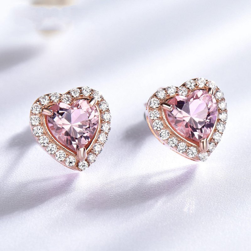 925 Sterling Silver Earrings Female Gemstone Heart-shaped Diamond Earrings-Jewearrings