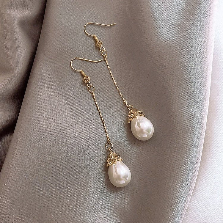 925 Sterling Silver Earrings Pearl Long Earrings-Jewearrings