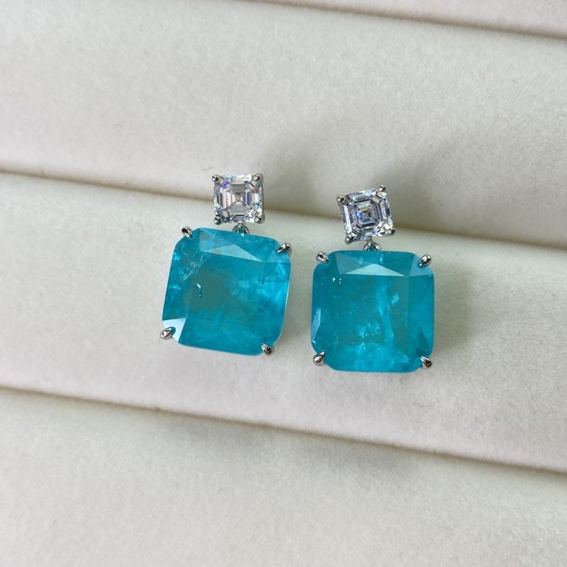 925 Sterling Silver Female Blue Paraiba Earrings-Jewearrings