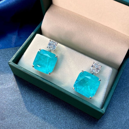 925 Sterling Silver Female Blue Paraiba Earrings-Jewearrings