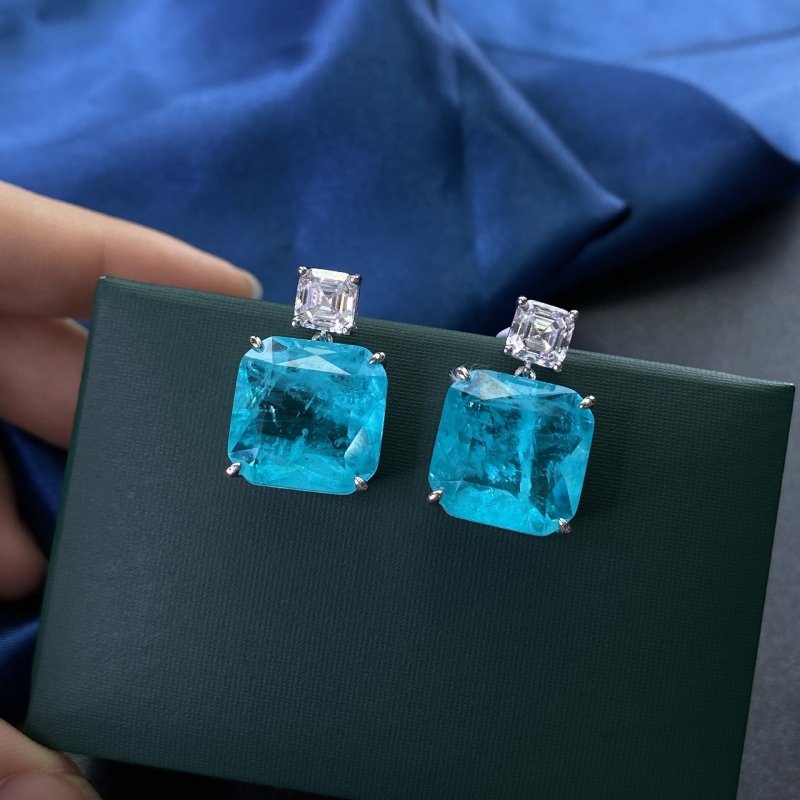 925 Sterling Silver Female Blue Paraiba Earrings-Jewearrings