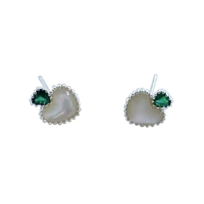 925 Sterling Silver Green Zirconium Shell Love Heart Stud Earrings-Jewearrings