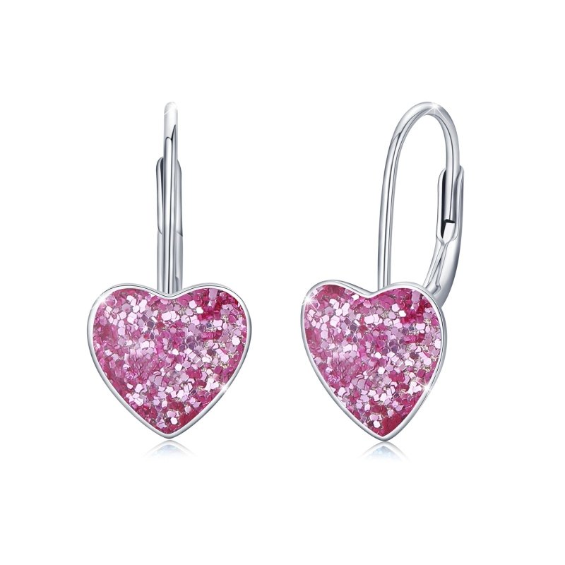 925 Sterling Silver Heart Leverback Sleeper Small 10mm Heart Dangle Hoop Earrings-Jewearrings