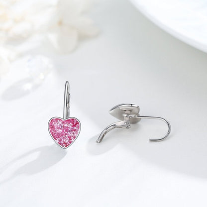 925 Sterling Silver Heart Leverback Sleeper Small 10mm Heart Dangle Hoop Earrings-Jewearrings