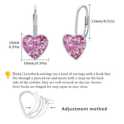 925 Sterling Silver Heart Leverback Sleeper Small 10mm Heart Dangle Hoop Earrings-Jewearrings